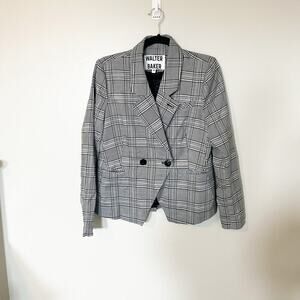 Walter baker black white plaid cut out front blazer jacket size medium